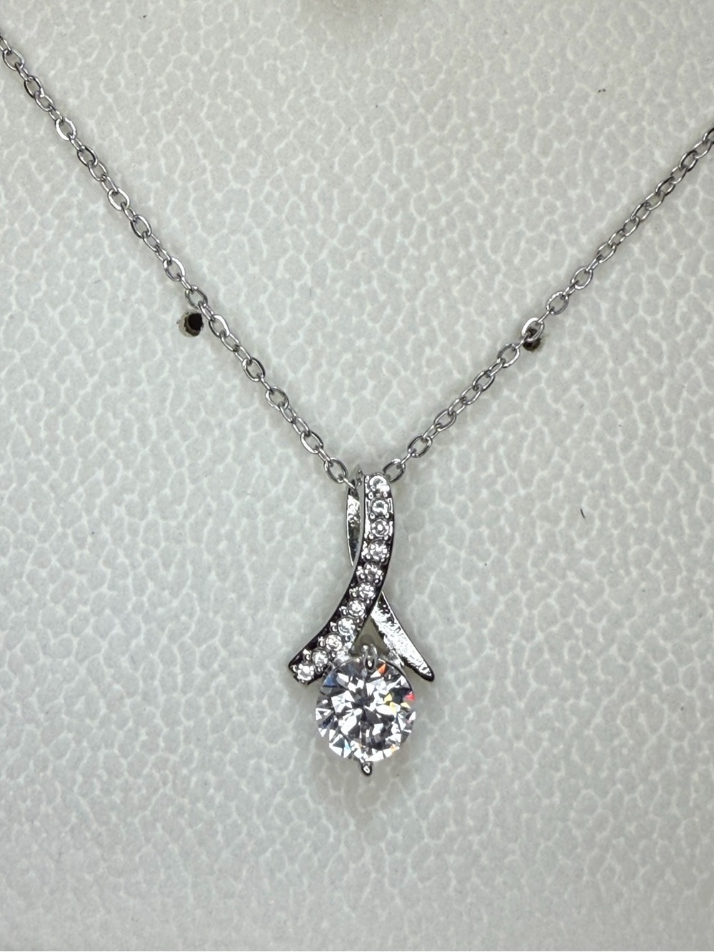 Silvertone CZ necklace 18 in adjustable in box